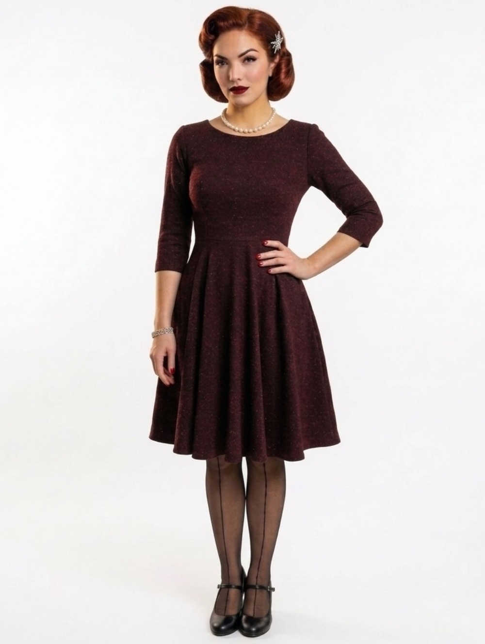 Unique Vintage Burgundy Sparkle Dress - New - XS